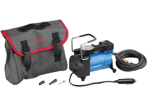 Компрессор автомобильный 10 атм, 50 л/мин, 3 насадки ЗУБР Компрессор автомобильный 10 атм, 50 л/мин, 3 насадки ЗУБР