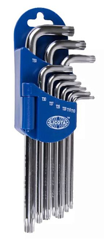 Набор ключей TORX угловых Т10-Т50 (9 шт) длинные с отверстием Licota Набор ключей TORX угловых Т10-Т50 (9 шт) длинные с отверстием Licota