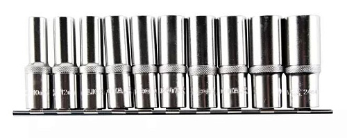 Набор головок торцевых глубоких 10-24 мм (1/2") 6 гр., 10 предм. на линейке Licota Набор головок торцевых глубоких 10-24 мм (1/2") 6 гр., 10 предм. на линейке Licota