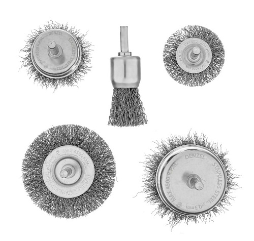 Набор щеток для дрели 5 шт. (2 диск 50-75мм, 3 Чашки 25-50-75мм, шпилька) нерж.вит.пров Denzel Набор щеток для дрели 5 шт. (2 диск 50-75мм, 3 Чашки 25-50-75мм, шпилька) нерж.вит.пров Denzel