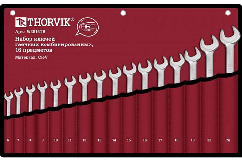 Набор ключей комбинированных 6-24 мм (16 шт.) в сумке Thorvik W3S16TB ARC Набор ключей комбинированных 6-24 мм (16 шт.) в сумке Thorvik W3S16TB ARC