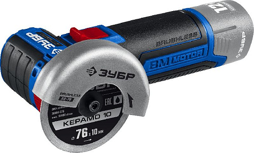 Шлифмашина угловая аккумуляторная 76 мм, 12 В, без АКБ и БЗУ, бесщеточный двиг. тип Т7 ЗУБР Шлифмашина угловая аккумуляторная 76 мм, 12 В, без АКБ и БЗУ, бесщеточный двиг. тип Т7 ЗУБР