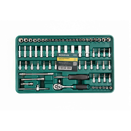 Набор головок торцевых 4-14 мм (1/4") 6 гр., 73 предм., с аксессуарами, ложемент-кейс ROSSVIK Набор головок торцевых 4-14 мм (1/4") 6 гр., 73 предм., с аксессуарами, ложемент-кейс ROSSVIK