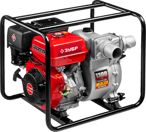 Мотопомпа бензиновая 1300 л/мин, патрубки 80 мм, высота подачи 27 м ЗУБР Мотопомпа бензиновая 1300 л/мин, патрубки 80 мм, высота подачи 27 м ЗУБР