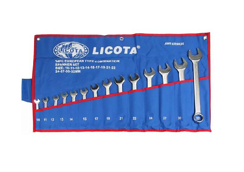 Набор ключей комбинированных 10-32 мм (14 шт) CrV в скрутке Licota Набор ключей комбинированных 10-32 мм (14 шт) CrV в скрутке Licota