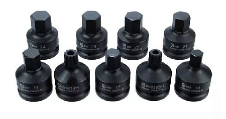 Набор насадок ударных 3/4" HEX 14*24 мм, SPLINE M16H, M18H (9 предм) L= 60 мм GARWIN Набор насадок ударных 3/4" HEX 14*24 мм, SPLINE M16H, M18H (9 предм) L= 60 мм GARWIN