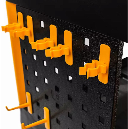 Тележка с тремя открытыми полками пластик (перфорация, крючки) RUNTEC Тележка с тремя открытыми полками пластик (перфорация, крючки) RUNTEC