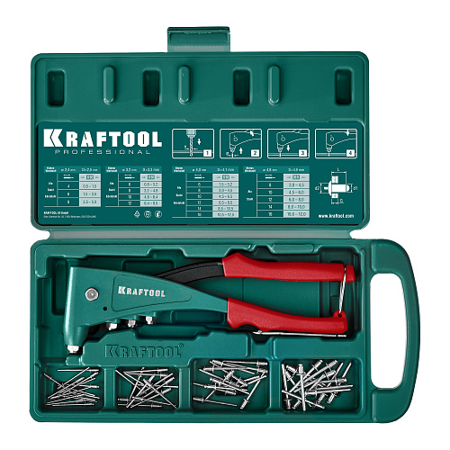 Заклепочник 2,4-4,8 мм с функцией FIX (удержание заклепки) в кейсе KRAFTOOL X-5F Заклепочник 2,4-4,8 мм с функцией FIX (удержание заклепки) в кейсе KRAFTOOL X-5F