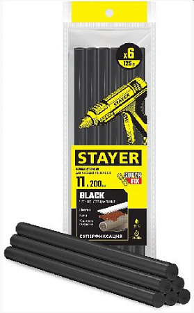 Стержень клеевой 11*200 мм, 6 шт, черные STAYER Black Стержень клеевой 11*200 мм, 6 шт, черные STAYER Black
