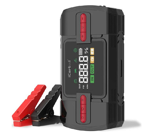 Пуско-зарядное устройство 12 В, 12 000 мАч, 600/1200 А с компрессором iCarTool Пуско-зарядное устройство 12 В, 12 000 мАч, 600/1200 А с компрессором iCarTool