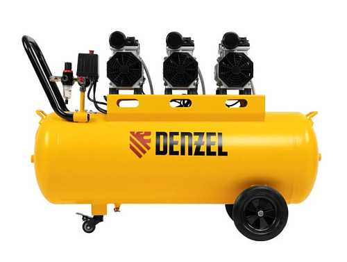 Компрессор безмасляный 100 л, 1,8 кВт (3х0,6), 345 л/мин, 8 бар,230В, малошумный Denzel DLS 1800/100 Компрессор безмасляный 100 л, 1,8 кВт (3х0,6), 345 л/мин, 8 бар,230В, малошумный Denzel DLS 1800/100