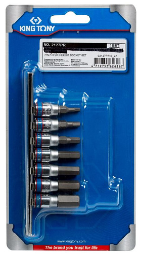 Набор головок торцевых со вставками 1/4", HEX, H3-H10 мм 7 предм. 37 мм на линейке KING TONY 2127PR Набор головок торцевых со вставками 1/4", HEX, H3-H10 мм 7 предм. 37 мм на линейке KING TONY 2127PR