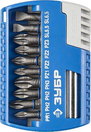 Набор бит 11 предм. с магнитным адаптером ЗУБР Набор бит 11 предм. с магнитным адаптером ЗУБР