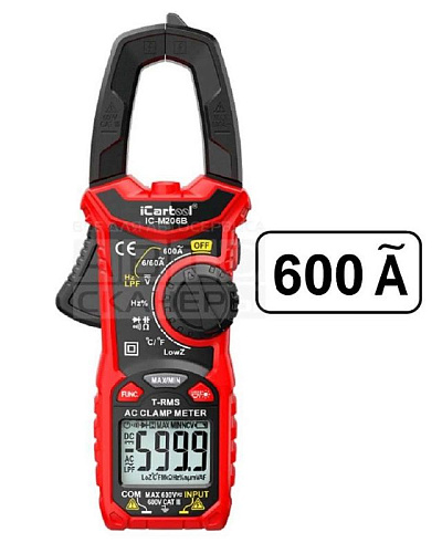 Клещи токоизмерительные 600A, 600В, 60 МОм, 26 мм, переменный ток, TrueRMS iCarTool Клещи токоизмерительные 600A, 600В, 60 МОм, 26 мм, переменный ток, TrueRMS iCarTool