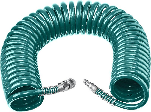 Шланг спиральный воздушный 20 м (8*12 мм) полиуретан, 15 бар, с фитингами рапид KRAFTOOL Шланг спиральный воздушный 20 м (8*12 мм) полиуретан, 15 бар, с фитингами рапид KRAFTOOL