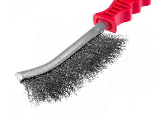 Щетка по металлу 1-но рядная с изогнутой пластиковой ручкой стальная Matrix Щетка по металлу 1-но рядная с изогнутой пластиковой ручкой стальная Matrix
