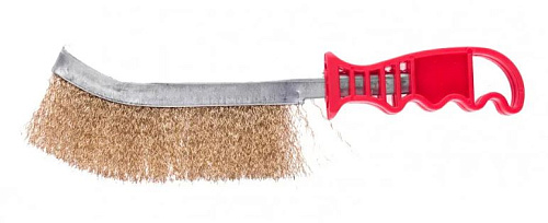 Щетка по металлу 1-но рядная с изогнутой пластиковой ручкой латунированная Matrix Щетка по металлу 1-но рядная с изогнутой пластиковой ручкой латунированная Matrix