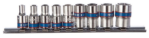 Набор головок торцевых 4-13 мм (1/4") 6-гр., 9 предм. на линейке KING TONY 2509MR Набор головок торцевых 4-13 мм (1/4") 6-гр., 9 предм. на линейке KING TONY 2509MR