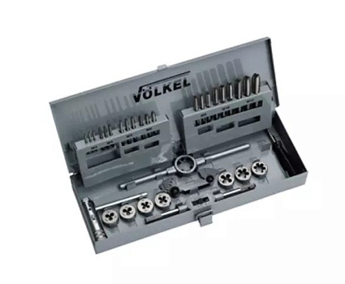 Набор метчиков комплектных и плашек М3-М12, 31 предмет, металлический кейс VOLKEL VO-49501 Набор метчиков комплектных и плашек М3-М12, 31 предмет, металлический кейс VOLKEL VO-49501