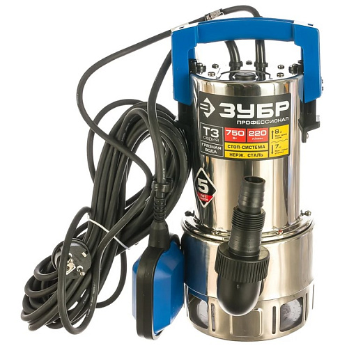 Насос дренажный для грязной воды 750 Вт, нержав. сталь ЗУБР Насос дренажный для грязной воды 750 Вт, нержав. сталь ЗУБР