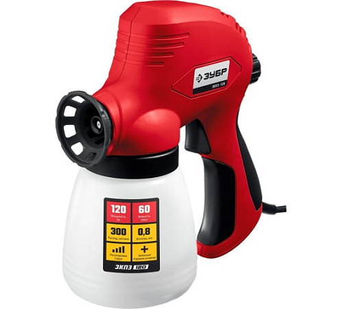 Краскопульт 120 Вт, 0.8 л, 0-300 мл/мин, макс. вязк. 60 DIN, безвоздушный ЗУБР ЗКПЭ-120 Краскопульт 120 Вт, 0.8 л, 0-300 мл/мин, макс. вязк. 60 DIN, безвоздушный ЗУБР ЗКПЭ-120